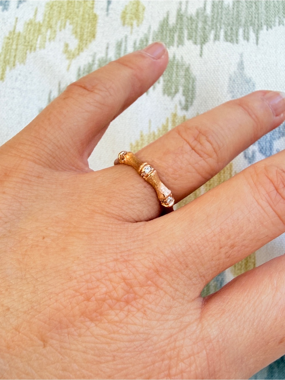 Rose Gold Bamboo-Style Ring with Accent Stones - Women's Jewelry